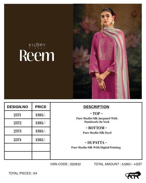 Kilory reem Wholesale unstitched dress material